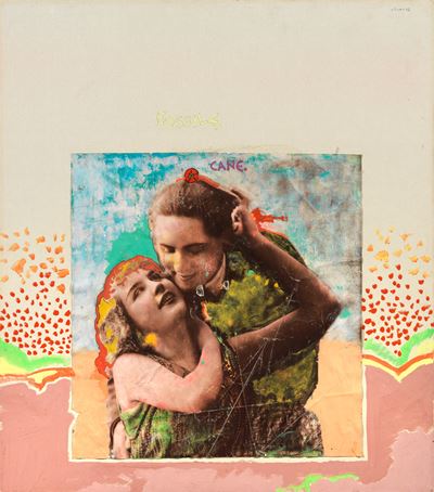Fossile cane - Olio, collage e tecnica mista su tela