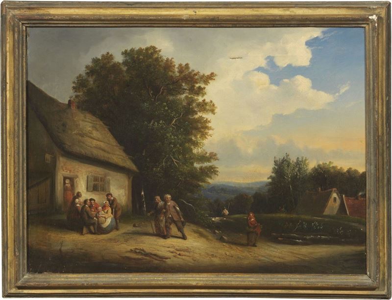 Scuola Inglese del XVIII Secolo - Paesaggio con Famiglia e Viandanti