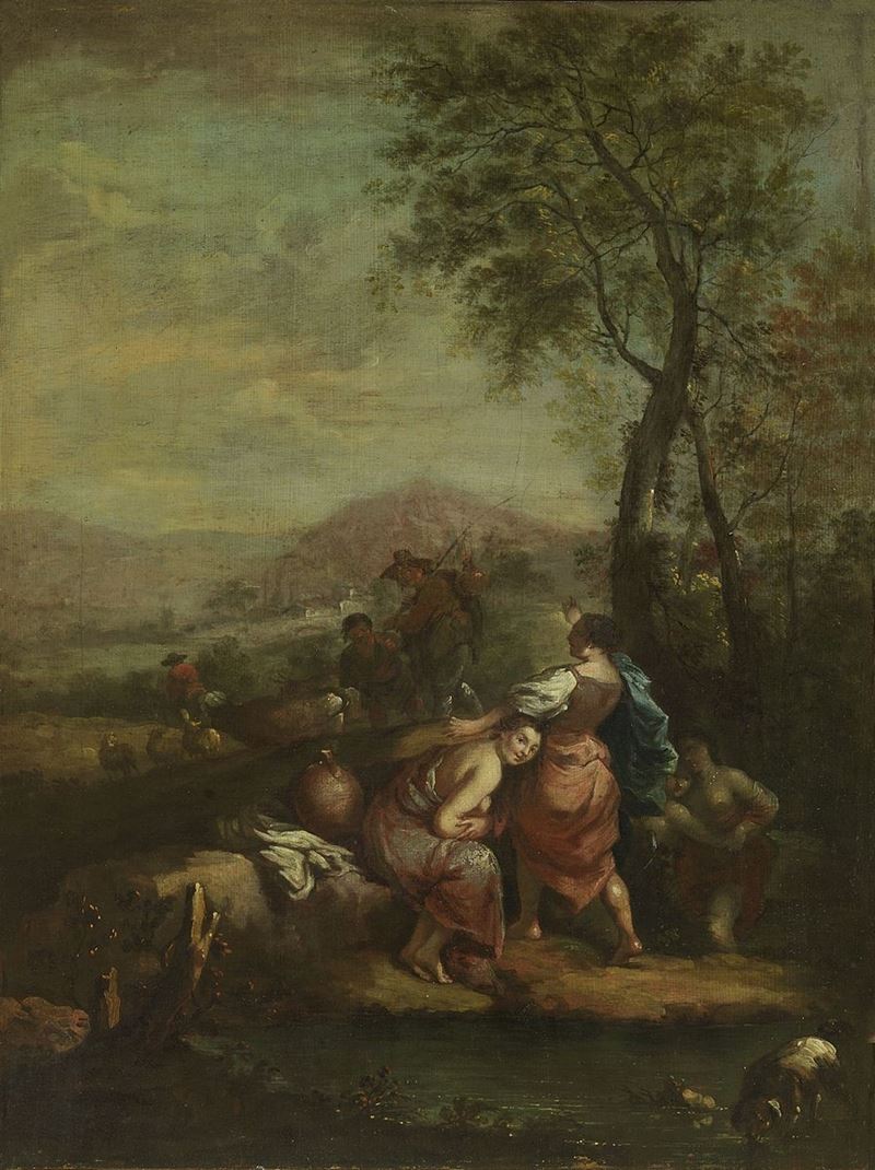 Francesco Zuccarelli (attr. A) - Scena Campestre con Donne alla Fonte e Pastori