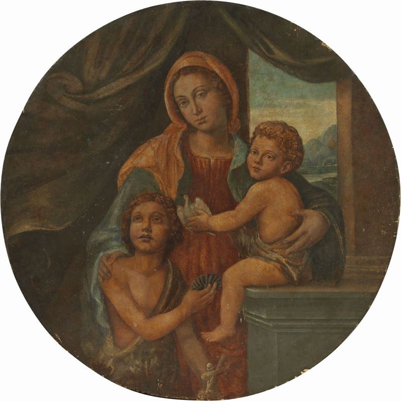 Scuola Tosco-umbra del XVI Secolo - Madonna Col Bambino e San Giovannino