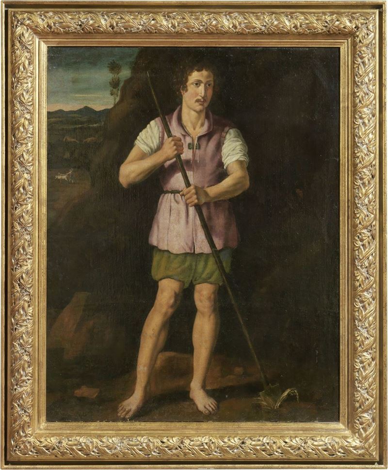 Scuola Fiorentina del XVI Secolo - Figura di Giovane Contadino (allegoria del Lavoro Agricolo)