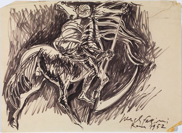 Pericle Fazzini : Cavaliere  (1952)  - Pennarello su carta - Auction PARADE V - Contemporary Art - Casa d'aste Farsettiarte