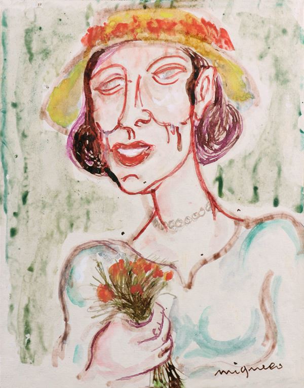 Giuseppe Migneco - Donna con fiori