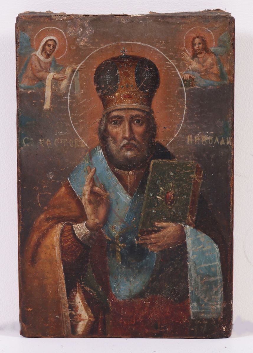 Due Icone Russe del XIX Secolo - «santo Vescovo» e «transito della Vergine»
