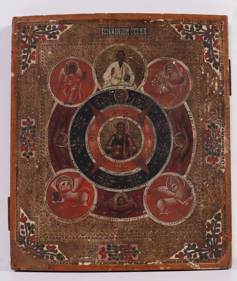 Due Icone Russe del XIX Secolo - «madonna Col Bambino» e «cristo con i Simboli degli Evangelisti»