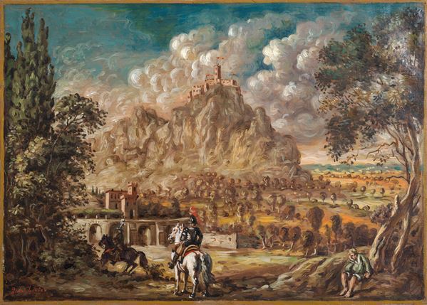 Giorgio de Chirico - Paese con due cavalieri