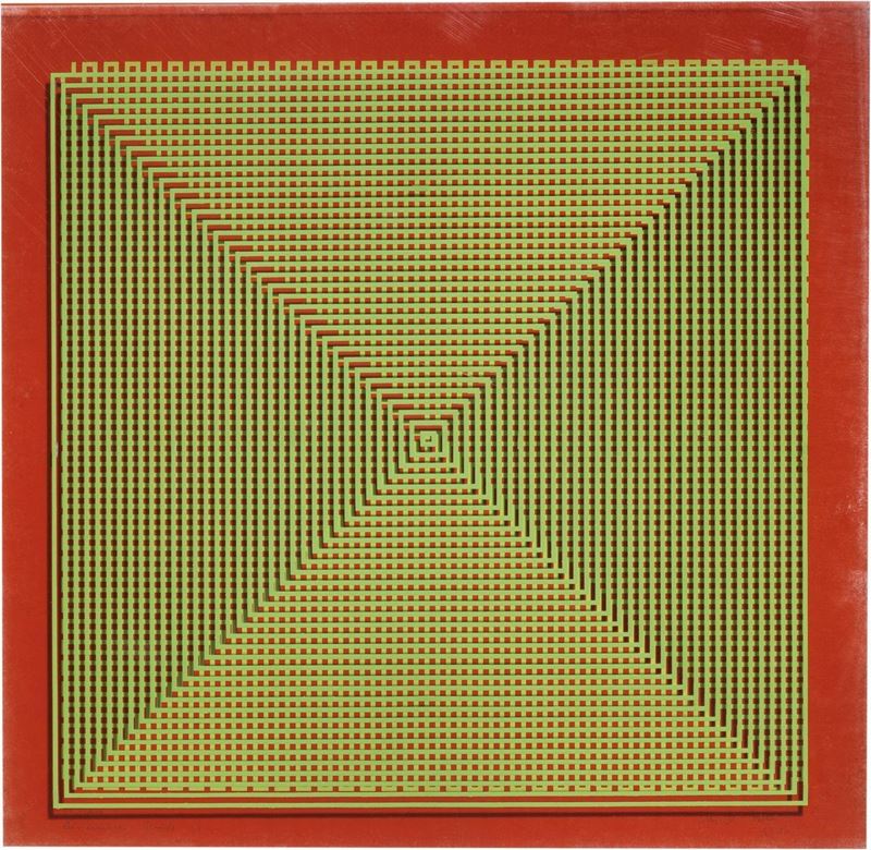 Alberto Biasi - Progetto S1, Dinamica Visiva in Verde su Fondo Rosso