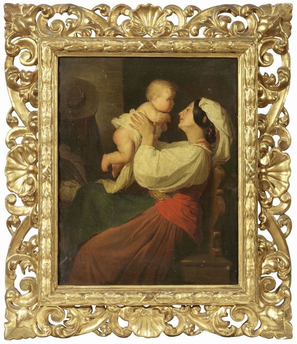 Ignoto del XIX secolo : Contadina con bambino  - Olio su tela - Auction Important Old Masters Paintings - I - Casa d'aste Farsettiarte