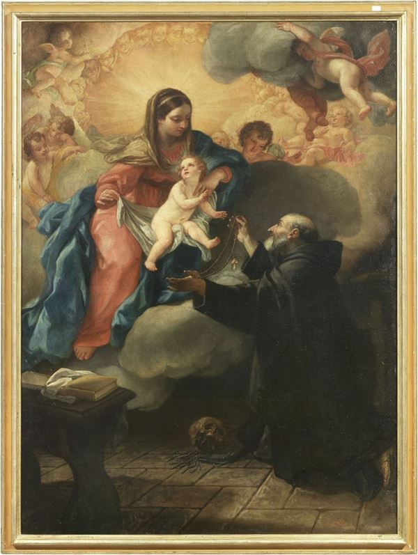 Cerchia di Bartolomeo e Tommaso Chiari : Madonna col Bambino e Santo  - Olio su tela - Asta Importanti Dipinti Antichi - I - Casa d'aste Farsettiarte