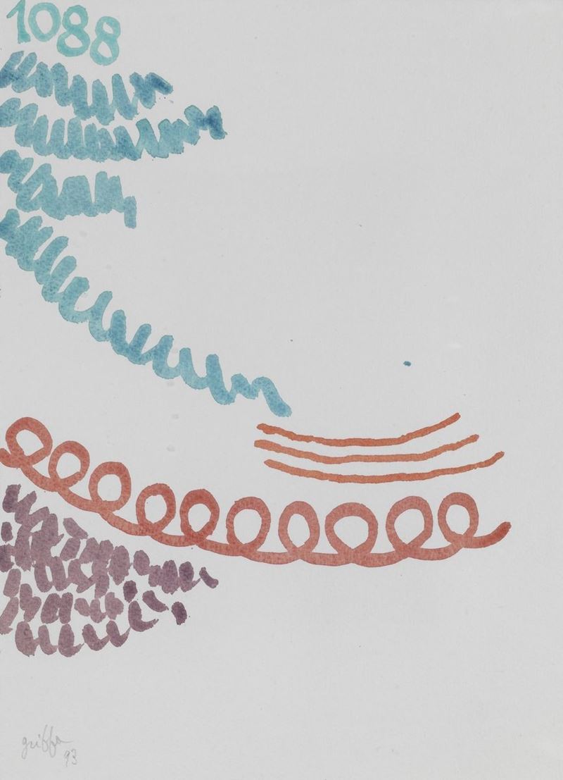 Giorgio Griffa - Tre Linee con Arabesco N. 1088