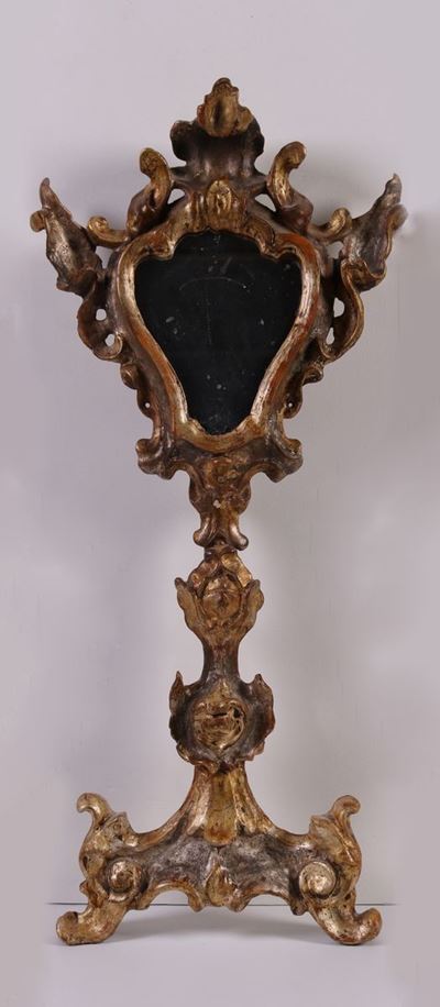 Elemento di Reliquiario a Stelo in Legno Dorato e Argentato