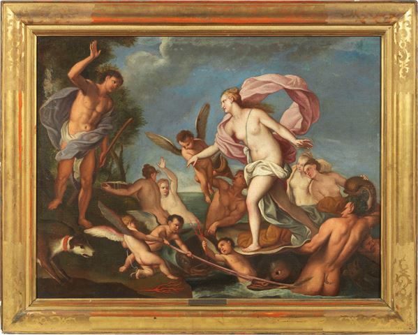 Scuola veneta del XVII secolo : Venere e Adone  - Olio su tela - Asta Importanti Dipinti Antichi - I - Casa d'aste Farsettiarte
