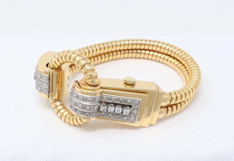Bracciale in Oro Giallo con Orologio e Brillanti