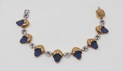 Bracciale in Oro Giallo e Bianco, Agata Blu e Piccoli Brillanti