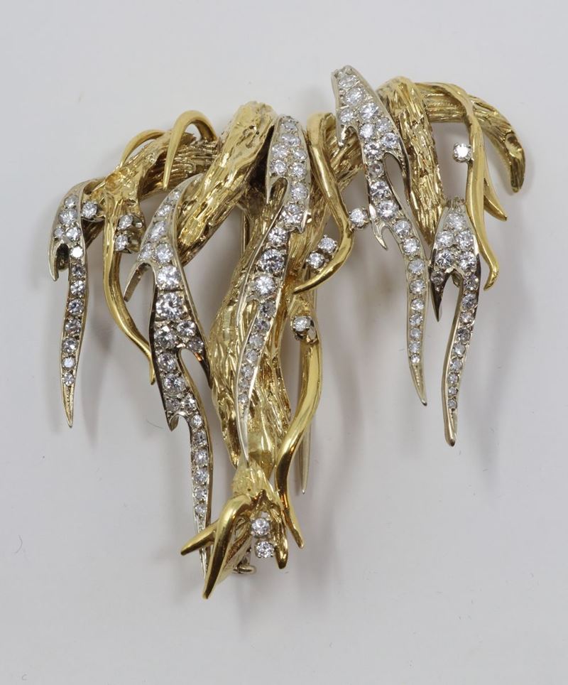 Spilla in Oro Giallo e Bianco
