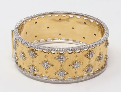 Bracciale Rigido in Oro Giallo con Bordi in Oro Bianco