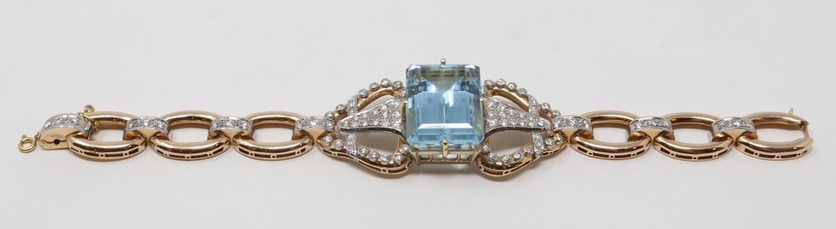 Bracciale in Oro Giallo e Bianco con Grande Acquamarina