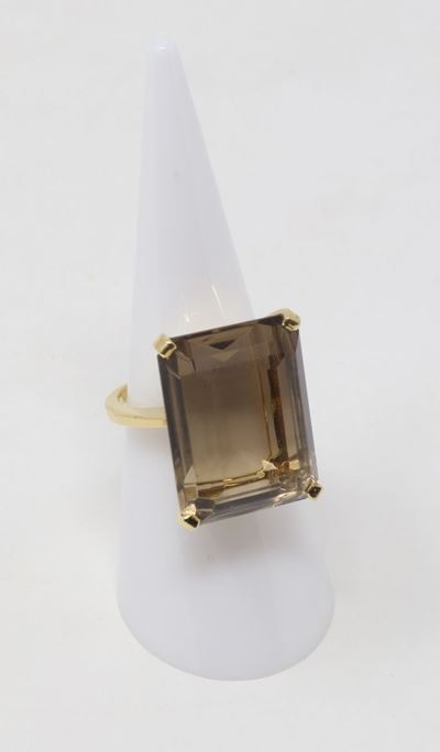 Anello in Oro Giallo e Quarzo Citrino Rettangolare