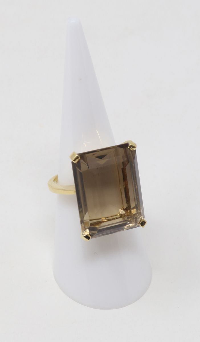 Anello in Oro Giallo e Quarzo Citrino Rettangolare