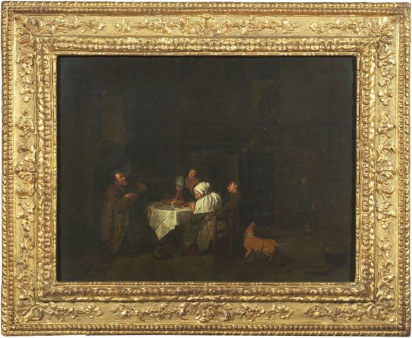 Jean Josef Horemans il Vecchio detto Le Brun (attr. a) - «La preghiera prima del pasto» e «Scena di genere in interno»