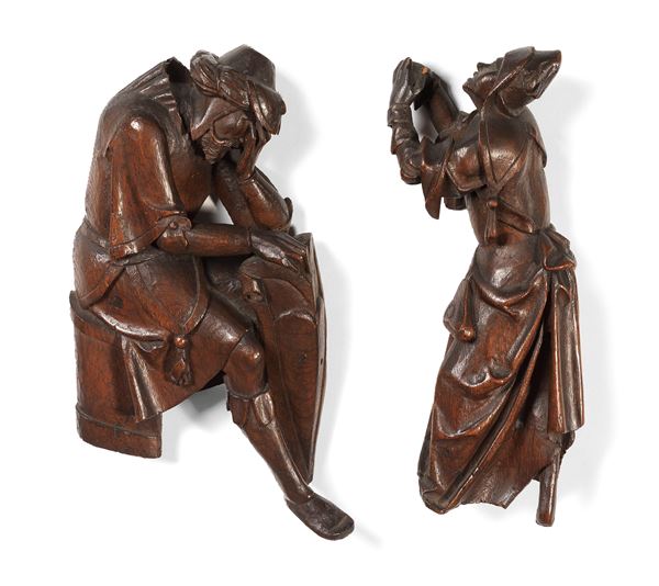Scuola fiammingo-tedesca fine XVI secolo -  «Soldato dolente con scudo» e «Maria orante»