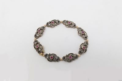 Bracciale in Oro Giallo e Argento e Rubini