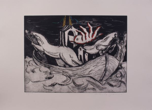 Roberto Barni : Mano a cavallo  (1989)  - Acquaforte, puntasecca e acquatinta a colori, es. 23/100 - Asta Arte Contemporanea - I - Casa d'aste Farsettiarte