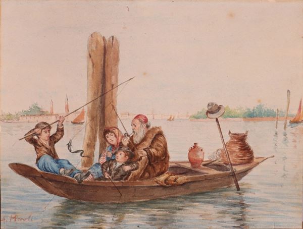 Ignoto del XX secolo - Pesca nella Laguna di Venezia