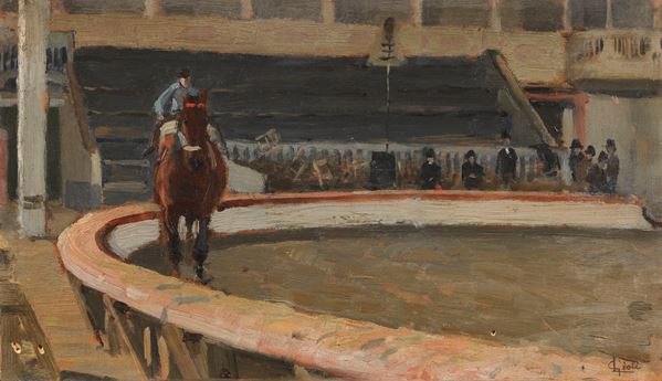 Luigi Gioli : Il circo equestre  (1885 ca.)  - Olio su tavoletta - Auction XIX and XX Century Paintings and Sculptures - II - Casa d'aste Farsettiarte