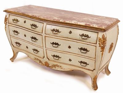Cassettone in Legno Laccato con Piano in Marmo Bardiglio Fiorito