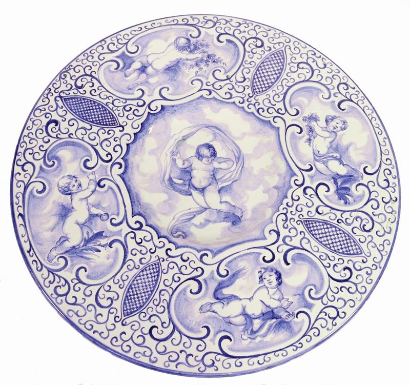 Grande Piatto in Maiolica Bianco Blu