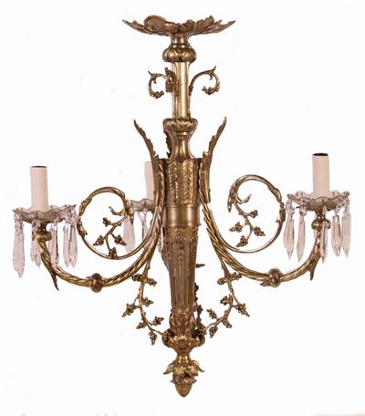 Lampadario Francese in Bronzo Dorato