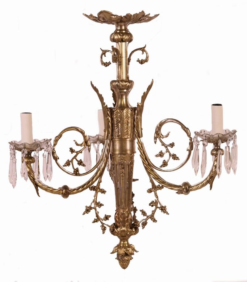 Lampadario Francese in Bronzo Dorato
