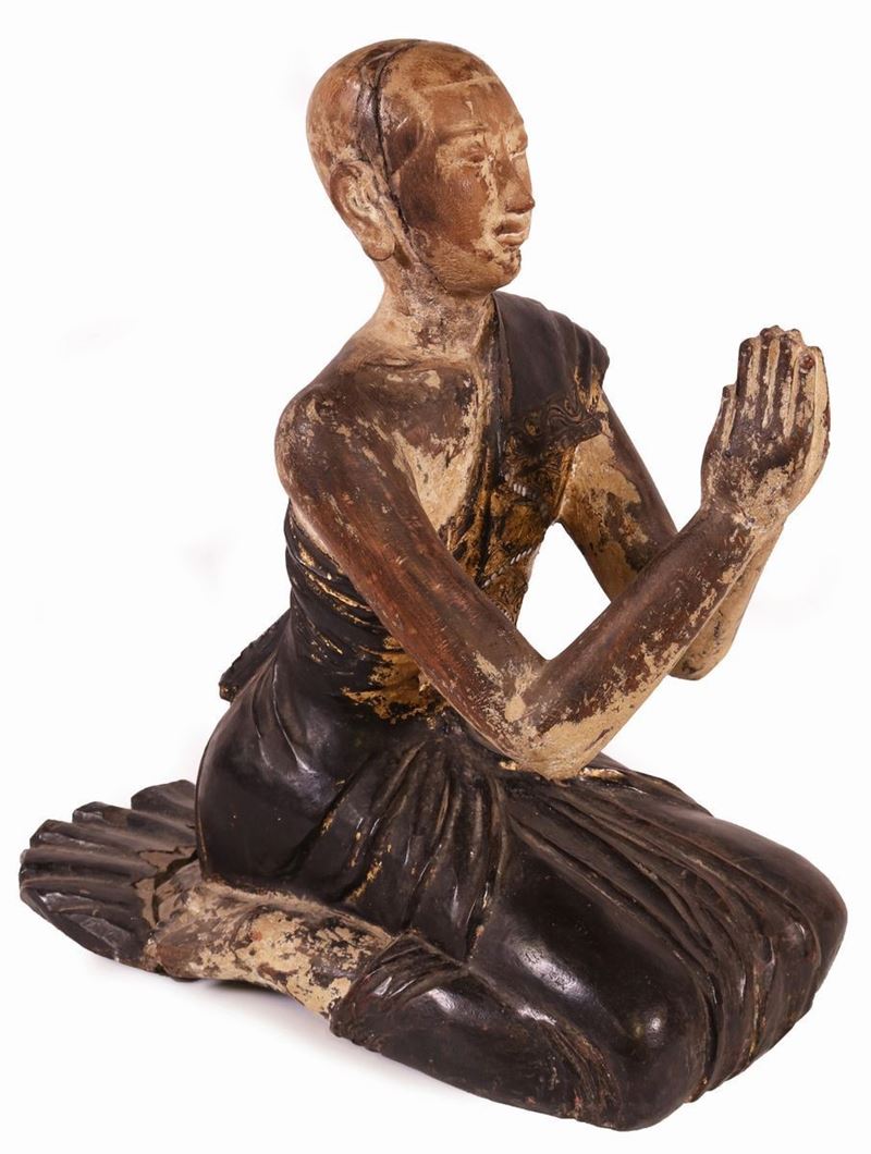 Scultura Siamese in Legno Laccato
