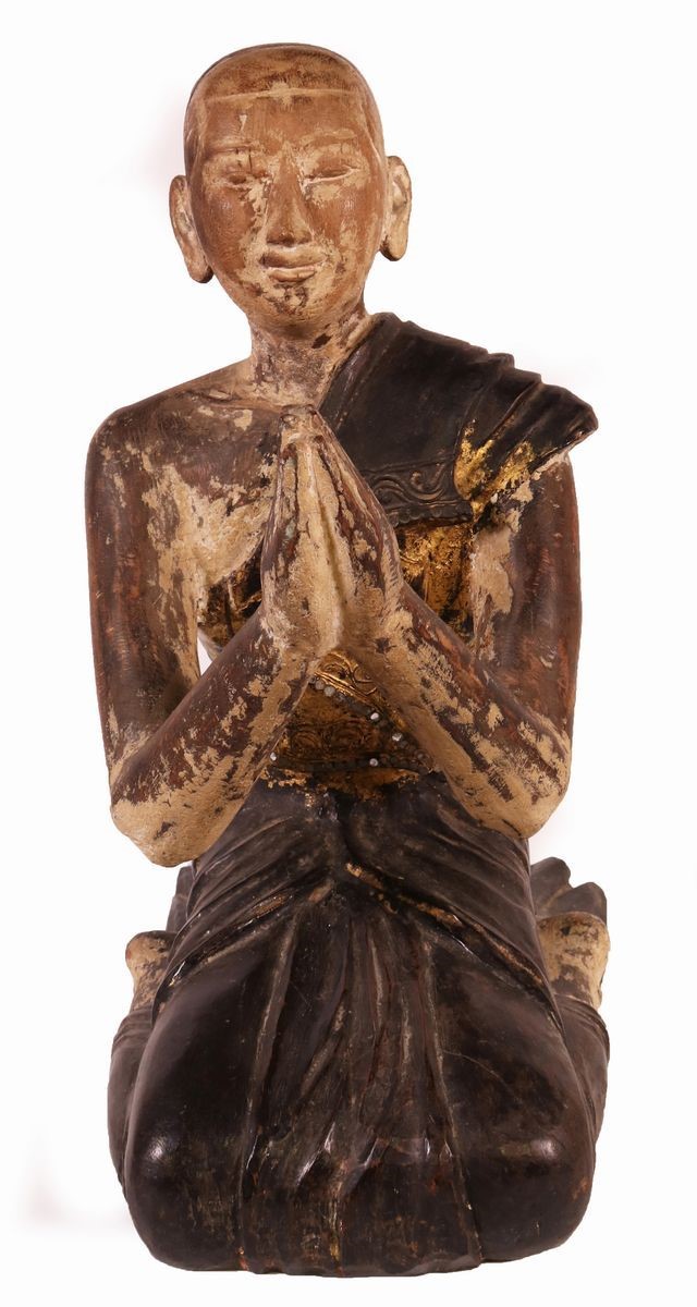 Scultura Siamese in Legno Laccato