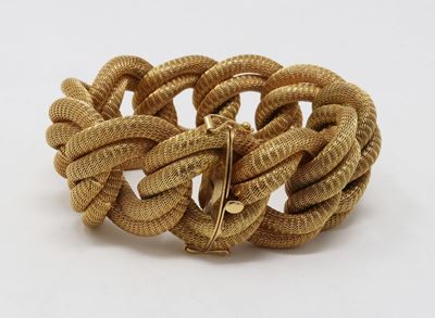 Bracciale a Doppie Maglie Ovali Intrecciate in Oro Giallo