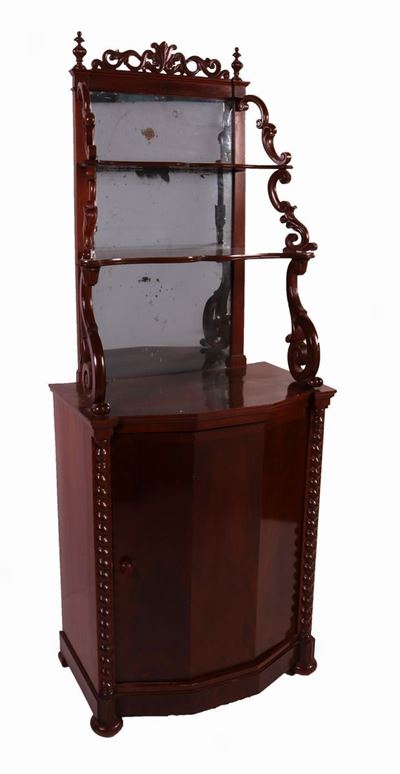 Credenza con Alzata a Specchio in Legno di Mogano