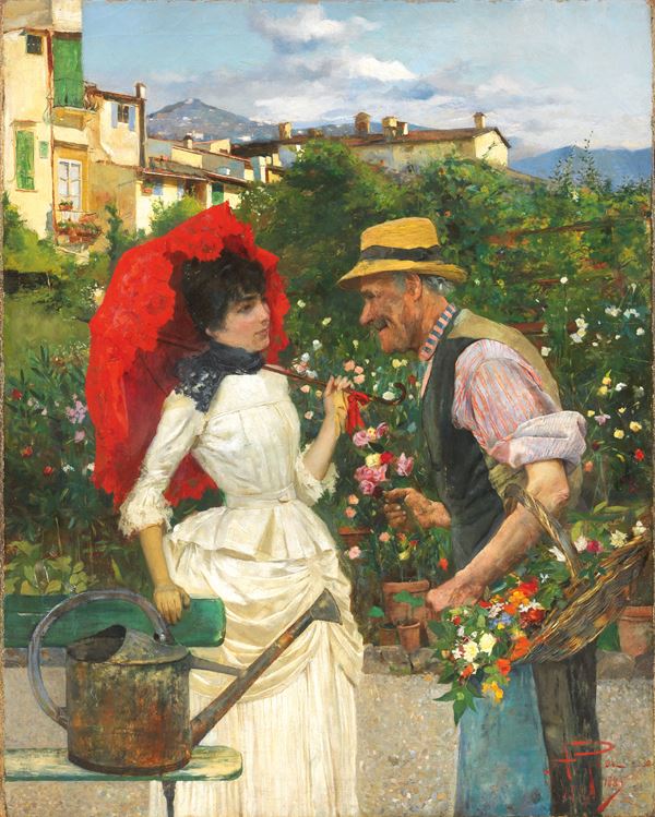 Alberto Pisa : Nella serra  (1885)  - Olio su tela - Auction XIX and XX Century Paintings and Sculptures - II - Casa d'aste Farsettiarte