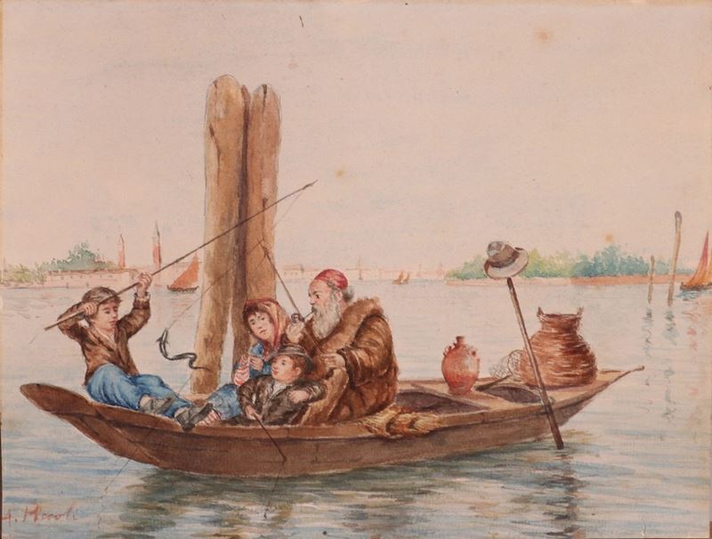 Ignoto del XX Secolo - Pesca nella Laguna di Venezia