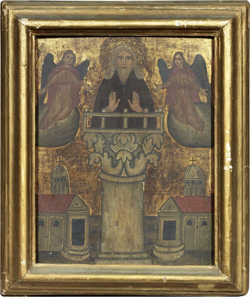 Scuola Cretese del XV Secolo - Santo Eremita tra Due Angeli