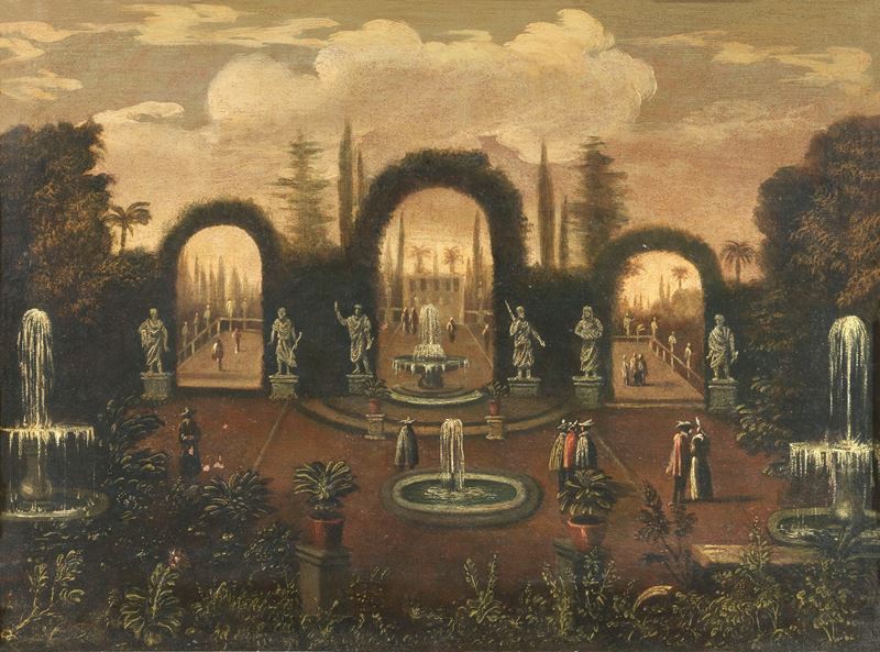 Scuola Fiamminga del XVII Secolo - Veduta Ideale di Giardino