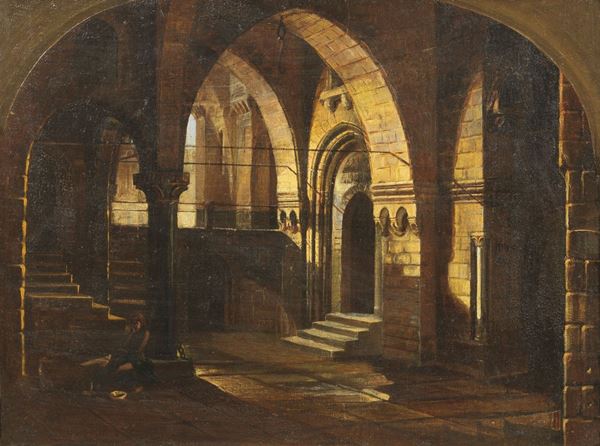 Niccol&#242; Codazzi - Scenografia architettonica con figura (San Pietro in carcere)