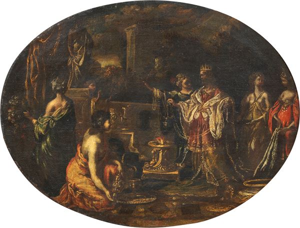 Giuseppe Maria Crespi, detto Spagnolo (attr. a) : Scena di sacrificio  - Olio su tela - Asta Importanti Dipinti Antichi - I - Casa d'aste Farsettiarte