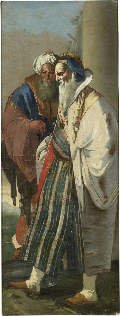Seguace di Giambattista Tiepolo del XIX secolo - «Due vecchi con turbanti e vesti alla turca» e «Donna con anfora, bambino e uomo orientale»