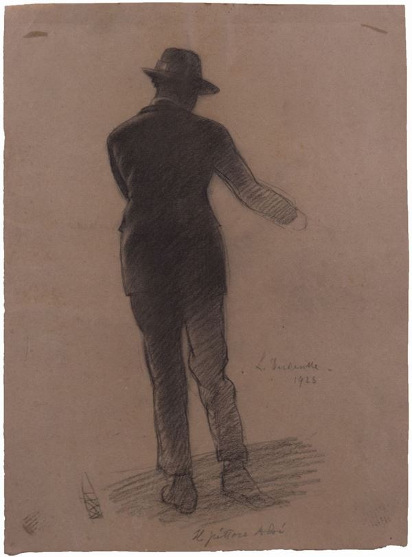 Leonardo Dudreville : Il pittore Aloi (studio per «Amore Discorso I»)  (1923)  - Carboncino su carta - Asta Arte Contemporanea - I - Casa d'aste Farsettiarte