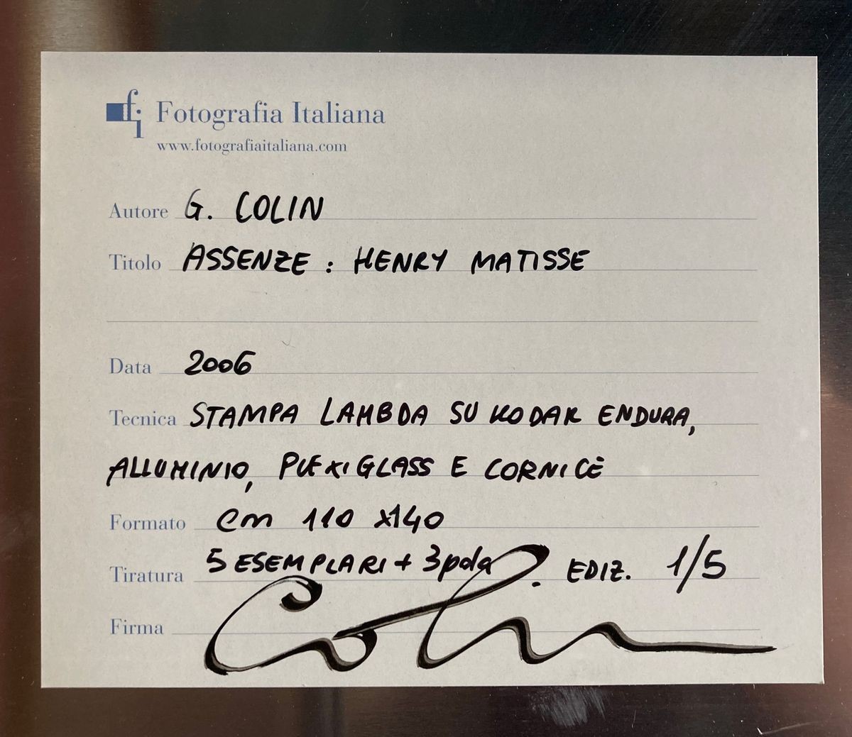 Gianluigi Colin - Assenze: Henry Matisse