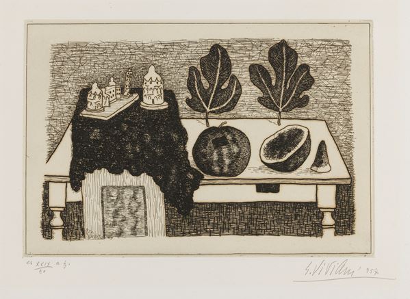 Giuseppe Viviani : Cocomero e foglie  (1957)  - Acquaforte su zinco, es. XXIX/50 a.p. - Auction Contemporary Art - I - Casa d'aste Farsettiarte