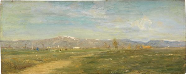 Beppe Ciardi : Monti in lontananza  (1895)  - Olio su tavoletta - Auction PARADE II - XIX AND XX CENTURY PAINTINGS AND SCULPTURES - Casa d'aste Farsettiarte
