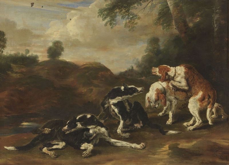 Scuola Fiamminga Inizio XIX Secolo - Paesaggio con Cani