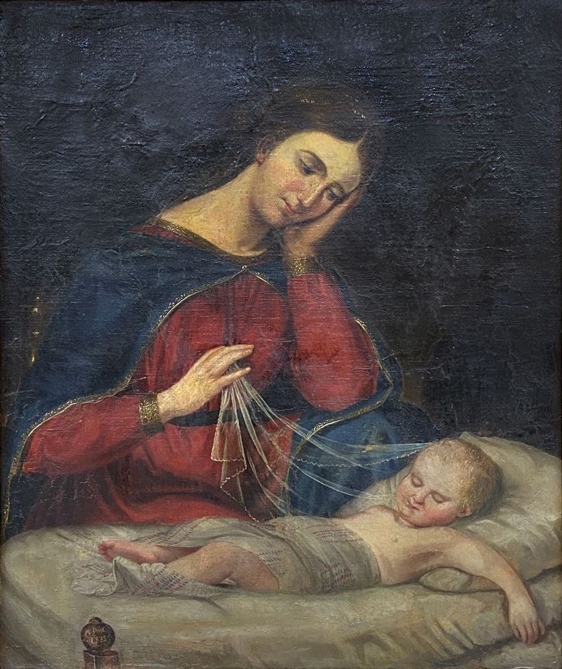 Ignoto del XIX Secolo - Madonna con Gesù Bambino Dormiente